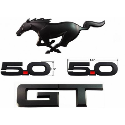 UPR Ensemble d'emblemes Noir Mat 4pcs GT-5.0-PONY 2015-2023 Mustang